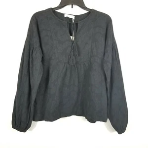 Mododoc Los Angeles Pelum Tassel Top Black Tie Neck Long Sleeve Women S - Picture 1 of 4