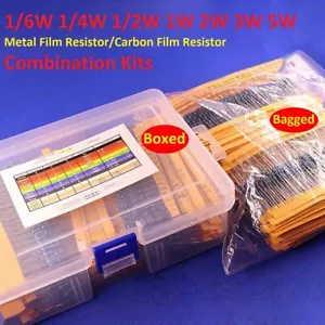 1/4W 1/2W 1W 2W 3W 5W Metal Film/Carbon Film Resistors Assorted Component Kits - Picture 1 of 35