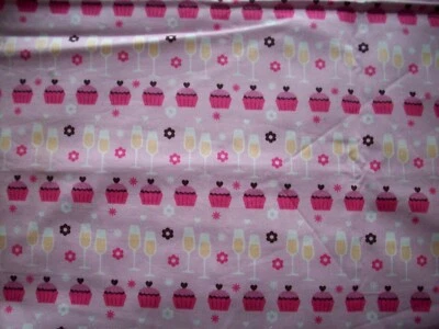 PINK Wine and cupcakes cotton fabric 44" by 41" - Image 1 of 3