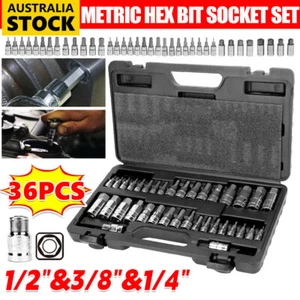 36PCS S2 Steel Hex Bit Socket Set SAE Metric 3/8" 1/4" 1/2" Allen Key Adapter - Picture 1 of 12
