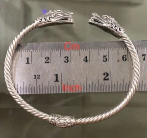 Bali Dragon Pattern ethnic Sterling Silver Carved Bracelet Bold Bangle Handmade - Picture 1 of 3