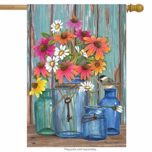 Farm Fresh Flowers Spring House Flag Mason Jars 28" x 40" Briarwood Lane - Picture 1 of 4