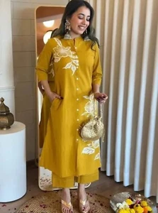 Indian Kurta Set; Women Floral Printed Solid A-line Kurta Palazzo set - Picture 1 of 19