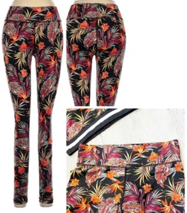 MINKPINK Move Athletic Leggings S Tropical Floral Yoga Orange Black Burg Yellow - Picture 1 of 12