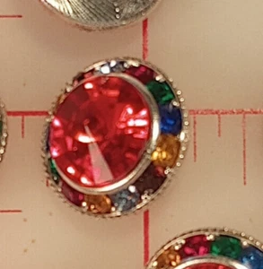 5 Multi Colored Rainbow Rhinestone Shank Buttons Orange Red Acrylic 7/8" 22mm - Picture 1 of 7