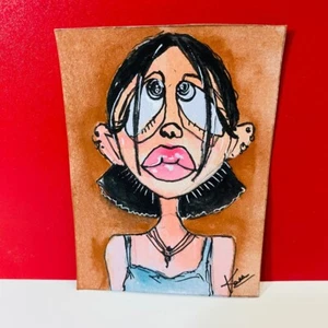 ACEO Crazy Girl Expressionist Painting Portrait ORIGINAL Acrylic Art Unframe NEW - Picture 1 of 7