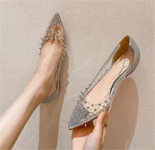 Womens Slip On Party Shoes Sexy Flat Rhinestone Casual Pointy Toe Spike Pumps