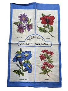 Bermuda Floral Heritage de Diane Whitaker Telares Irlandeses Toalla de Plato de Lino Borde Azul - Imagen 1 de 9