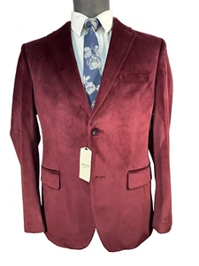 ALFANI Mens Red Polyester VELVET SLIM FIT Sport Coat Blazer Jacket SIZE 38S - Picture 1 of 10