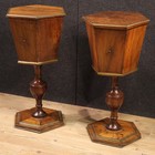 Coppia di tavolini italiani in legno noce mobili antichi comodini XIX secolo