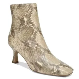 Sam Edelman Beige Faux Snakeskin Embossed Zip Lizzo Ankle Bootie Heel Size 6.5 - Picture 1 of 14