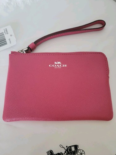 NUOVO Coach Wristlet Crossgrain pelle cerniera angolare F58032 magenta portafoglio carte