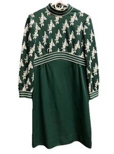Vintage Leslie Fay Kleid grün Strick Pferde Print Full Zip Band Taille Langarm - Bild 1 von 16