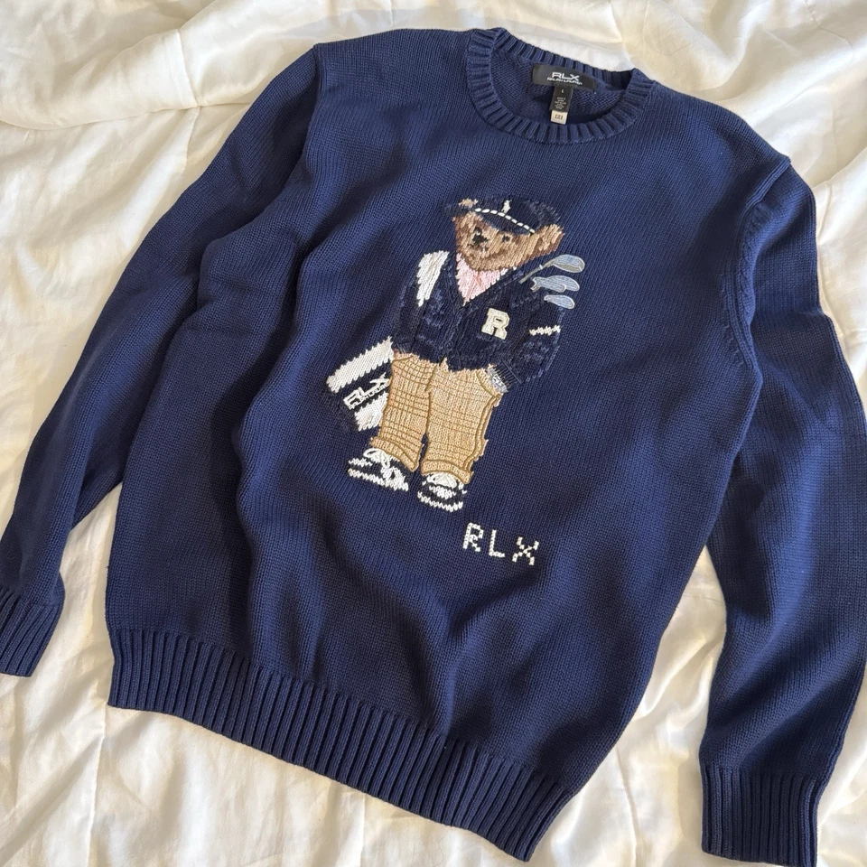 Suéter tejido Polo Bear Ralph Lauren para hombre grande edición de golf RLX Foto 1 de 4