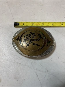 VINTAGE CARIBOU Hand Made Silver Belt Buckle  4”x2.75” Nickel Silver?? - Picture 1 of 10