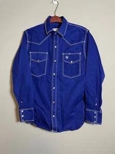 Western Welder Shirt Mens Medium Blue Canvas Pearl Snap Triple Stitch (G57) - Picture 1 of 6