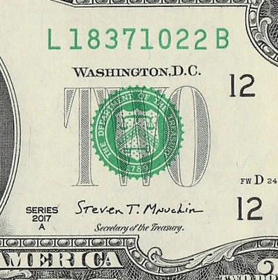 OCT 22 1837 Birthday Fancy Serial Number Date Note One Dollar Bill 10 22 1837 - Image 1 of 4
