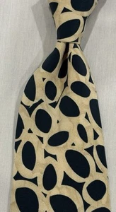 COLLIER PERRY ELLIS ALL SILK USA FAIT MAIN ABSTRAIT BEIGE OVALE CHAMP ÉMERAUDE - Photo 1/4