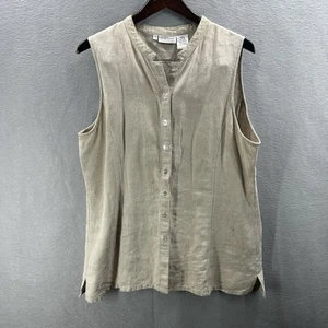 Willi Smith Blouse Womens XL Lagenlook Cottagecore Natural Tan Linen Button READ - Picture 1 of 15