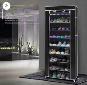 New 9 Tier Shoe Rack Shelf Standing Clost Cabinet Storage with Cover Black - Picture 1 of 7