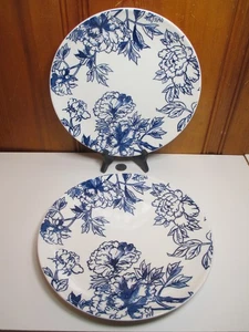 Set of 2 BIA Cordon Bleu Floral Blue 10 3/4" Dinner Plates Stoneware Peonies - Picture 1 of 6