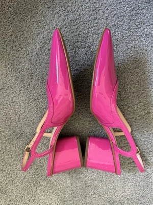 Sapatos de salto Vince Camuto couro envernizado fúcsia bloco estilingue, novo sem caixa tamanho: 8 - Imagem 1 de 4