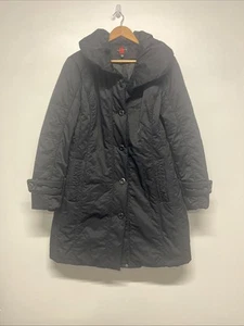 Gallery Cost Women’s Size Large Puffer Trench Coat Black Button Up - Picture 1 of 6