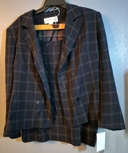 Jones New York Anzug Damen Übergröße 16 Anzug Set Blazer Rock - Navy Kariert - Neu mit Etikett - Bild 1 von 20