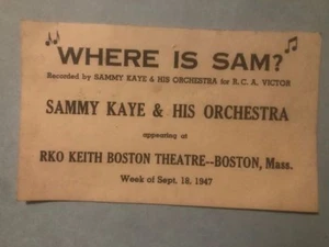vintage 1947 ad card - Sammy Kaye & His Orchestra - RKO Keith Boston Theatre - Picture 1 of 2