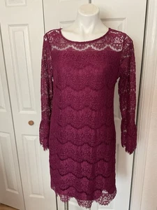 Roz & Ali Lacey Burgundy Color Dress Size 14 - Picture 1 of 4