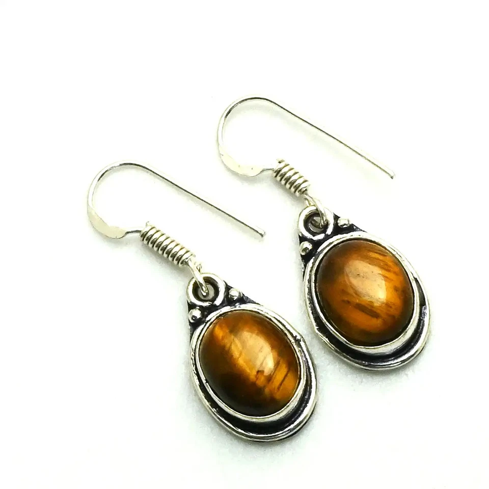 Tiger Eye Gemstone Handmade Drop Dangle Earrings Jewelry For Women 2" AE-88555 - Image 1 of 1