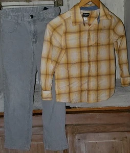 Gymboree Gray Corduroy Pants OshKosh Yellow Plaid Shirt Size 8 *S25 - Picture 1 of 6