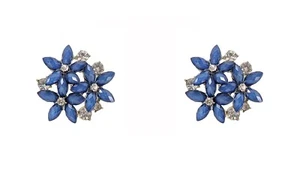 Blue crystal flower earrings with three blue flowers mixed with clear crystals - Picture 1 of 5