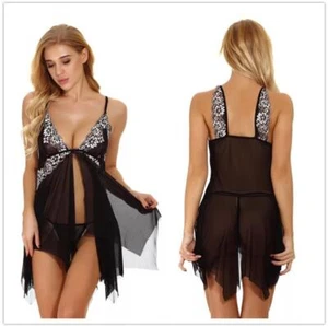 Lingerie Mini Dress G-String Babydoll Underwear Women Transparent Nightwear Set - Picture 1 of 72