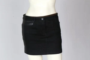 T ALEXANDER WANG Black Denim Contrasted Lambskin Leather Mini Skirt Size 25 - Picture 1 of 9