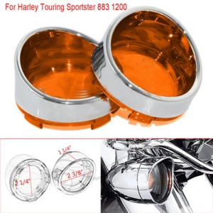 For Harley Sportster Softail Dyna Turn Signal Light Amber Len Cover Bezels Visor - Picture 1 of 15