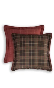 New Rose Tree Clearmont Brown Burgundy Plaid Euro Pillow Shams - Picture 1 of 6