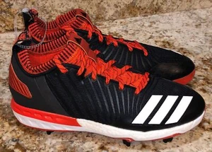 ADIDAS Boost Icon 3 Mid Black Orange Metal Spikes Baseball Cleats New Mens Sz 10 - Picture 1 of 7