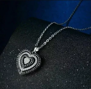 1.50 CT Round Cut Lab Created Black Diamond Heart Pendant 14K White Gold Plated - Picture 1 of 2
