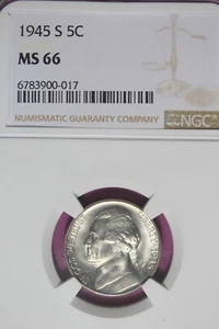 1945 S- NGC 5C MS66 JEFFERSON NICKEL #B44893 - Picture 1 of 2