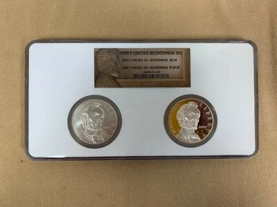2009 P NGC MS69&PF69 UNC Lincoln Silver $1 in 2-Coin Slab, 2 Silver Coins - Image 1 of 4