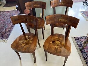 Italian inlaid vintage dining wood chairs