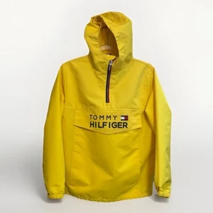 Tommy Hilfiger Pullover Hooded Spell Out Windbreaker Jacket Kids L 16/18 Yellow - Picture 1 of 10