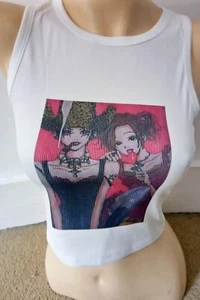 White cream stretchy *Punk Rock Girls* crop tank top - Picture 1 of 6