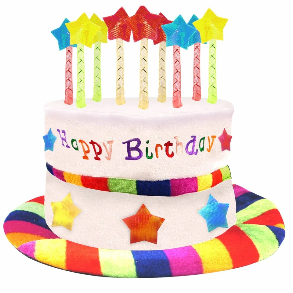 HENBRANDT Multi Coloured Happy Birthday Cake Hat Plush Velvet Party Candles Fancy Dress