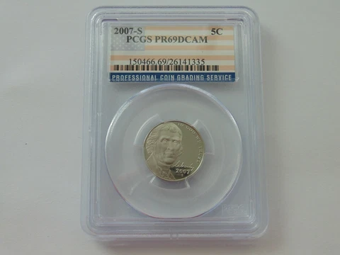 Uncirculated Graded PCGS Deep Cameo PR69 PR69DCAM 5C 5 Cents 2007 S Coin Nickel Cover