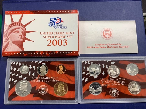 2003-S U.S. Silver Proof Set: Complete 10-Coin Set, with Box and COA   POSTPAID Cover
