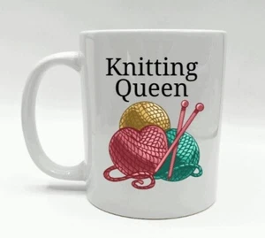 Knitting Queen Mug, Funny Gift for Knitter, Knitting Lover Gift, Gift Knitter - Afbeelding 1 van 2