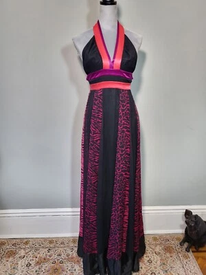 Marciano (Guess) Vintage Hot Pink Magenta Black Animal Satin & Sheer Maxi - Image 1 of 4