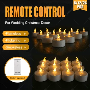 6-24pcs Flickering Tea Lights LED Tealight Flameless Candles with Remote Control - Picture 1 of 25